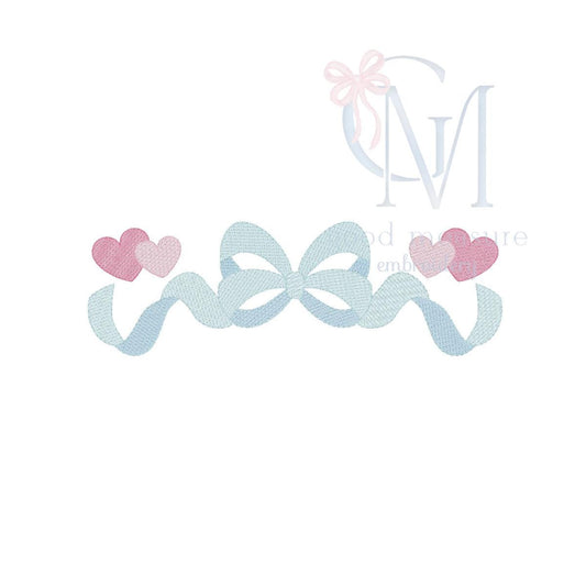 Sketch Two-Toned Bow with Hearts Valentines Embroidery Design