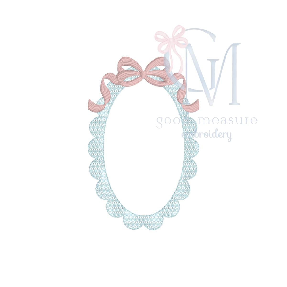 Scallop Oval Frame with Bow Fancy Fill Embroidery Design