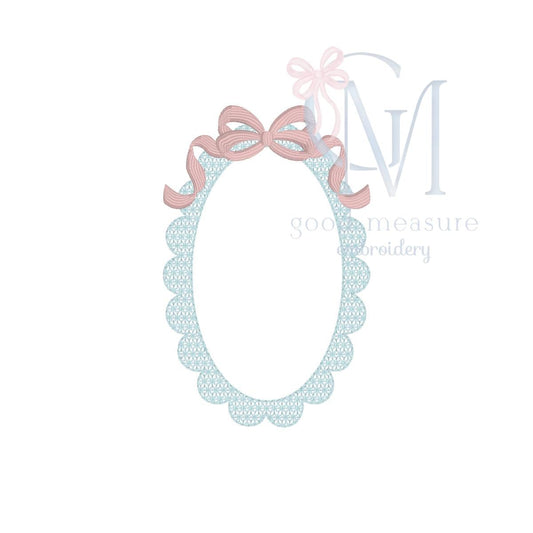 Scallop Oval Frame with Bow Fancy Fill Embroidery Design