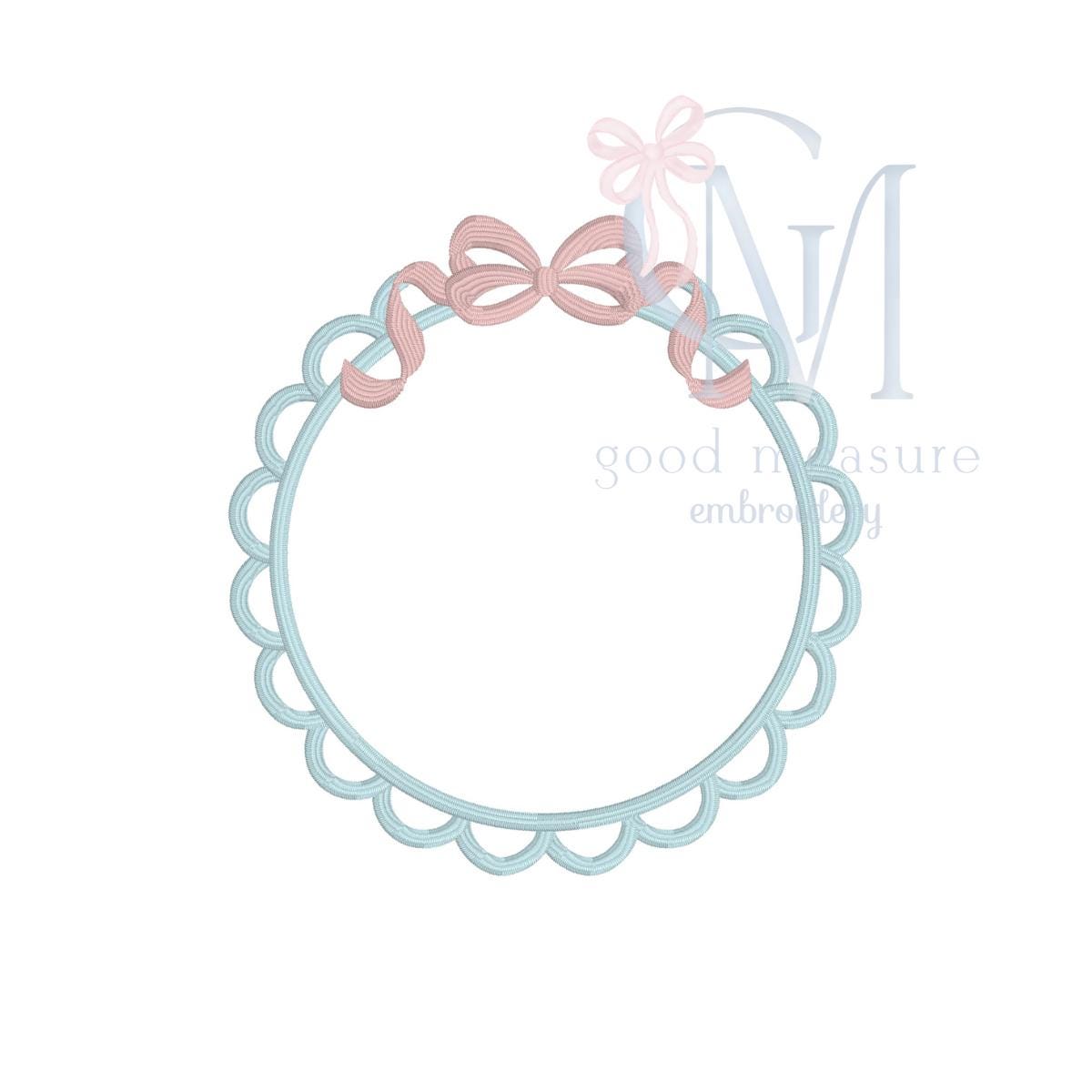 Scallop Circle Frame with Bow Embroidery Design