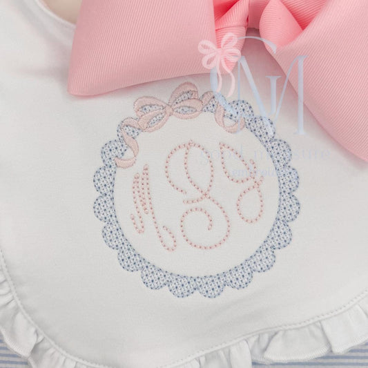 Scallop Circle Frame with Bow Fancy Fill Embroidery Design