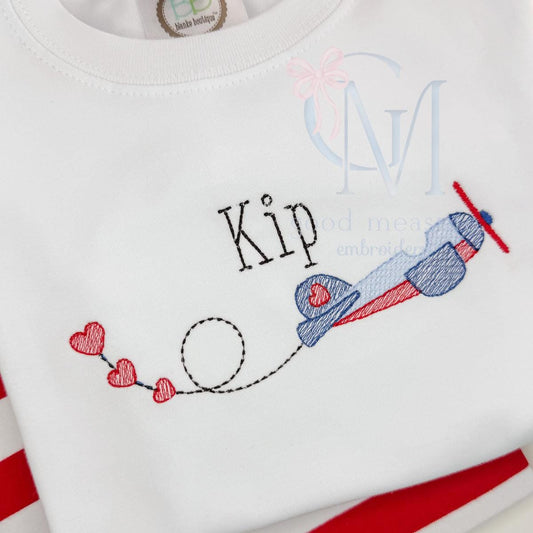 Sketch Valentines Airplane Embroidery Design