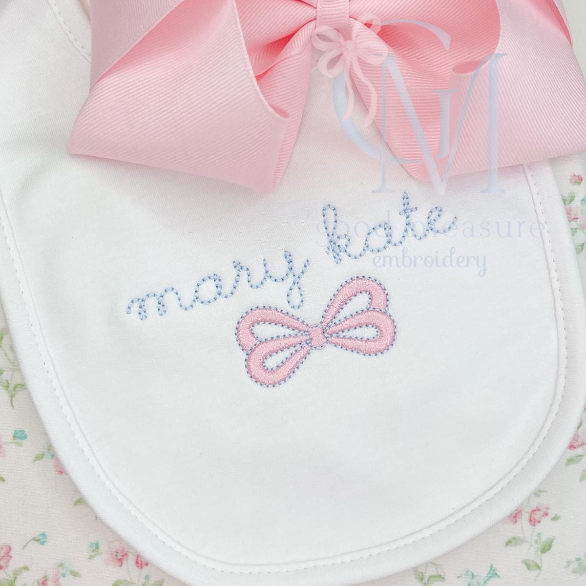 Mini Satin Bow with Bean Outline Embroidery Design