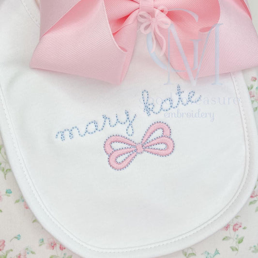 Mini Satin Bow with Bean Outline Embroidery Design