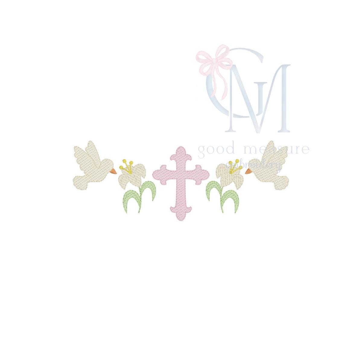Sketch Cross Lilly and Dove Easter Embroidery Design