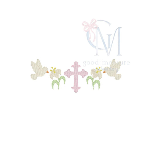 Sketch Cross Lilly and Dove Easter Embroidery Design