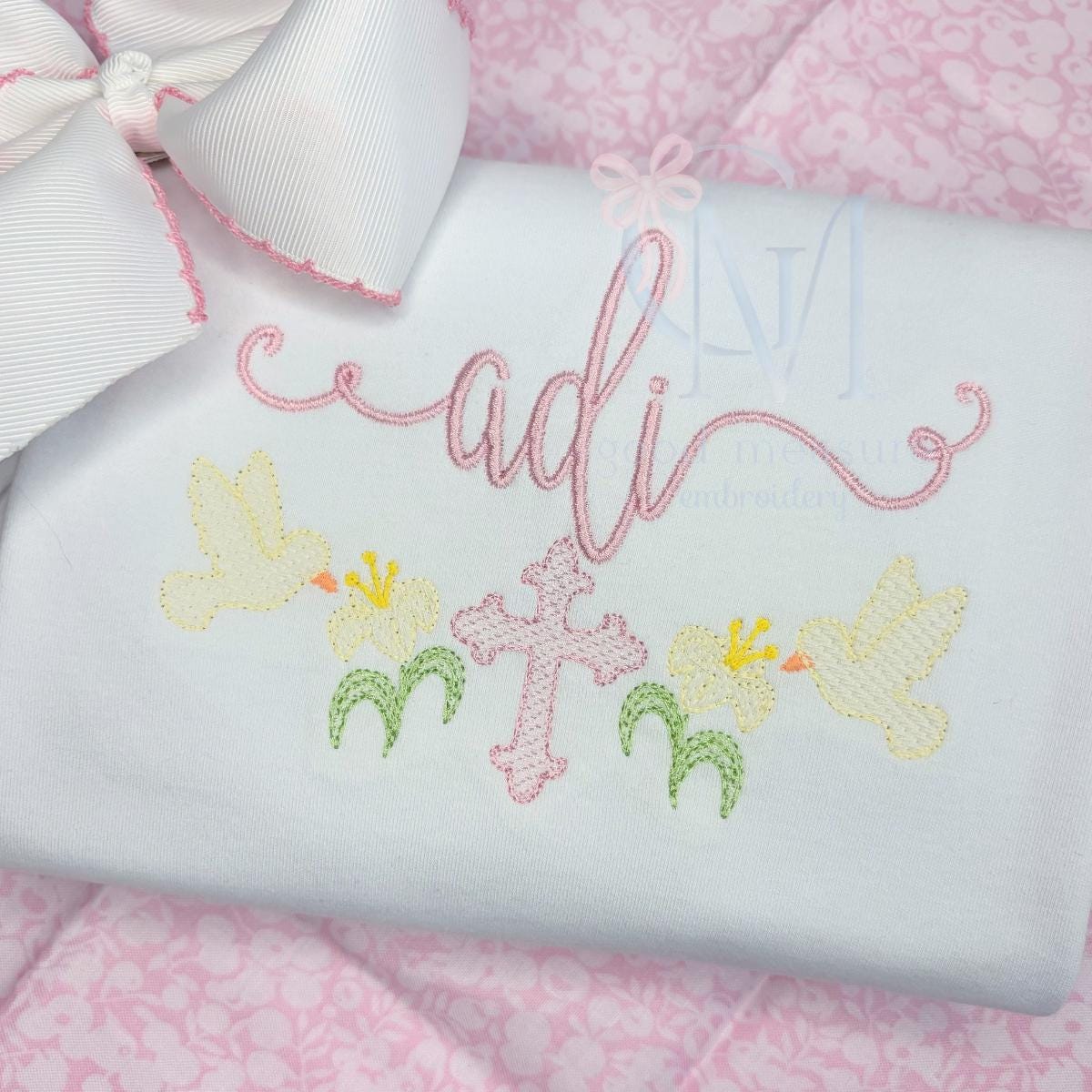 Sketch Cross Lilly and Dove Easter Embroidery Design