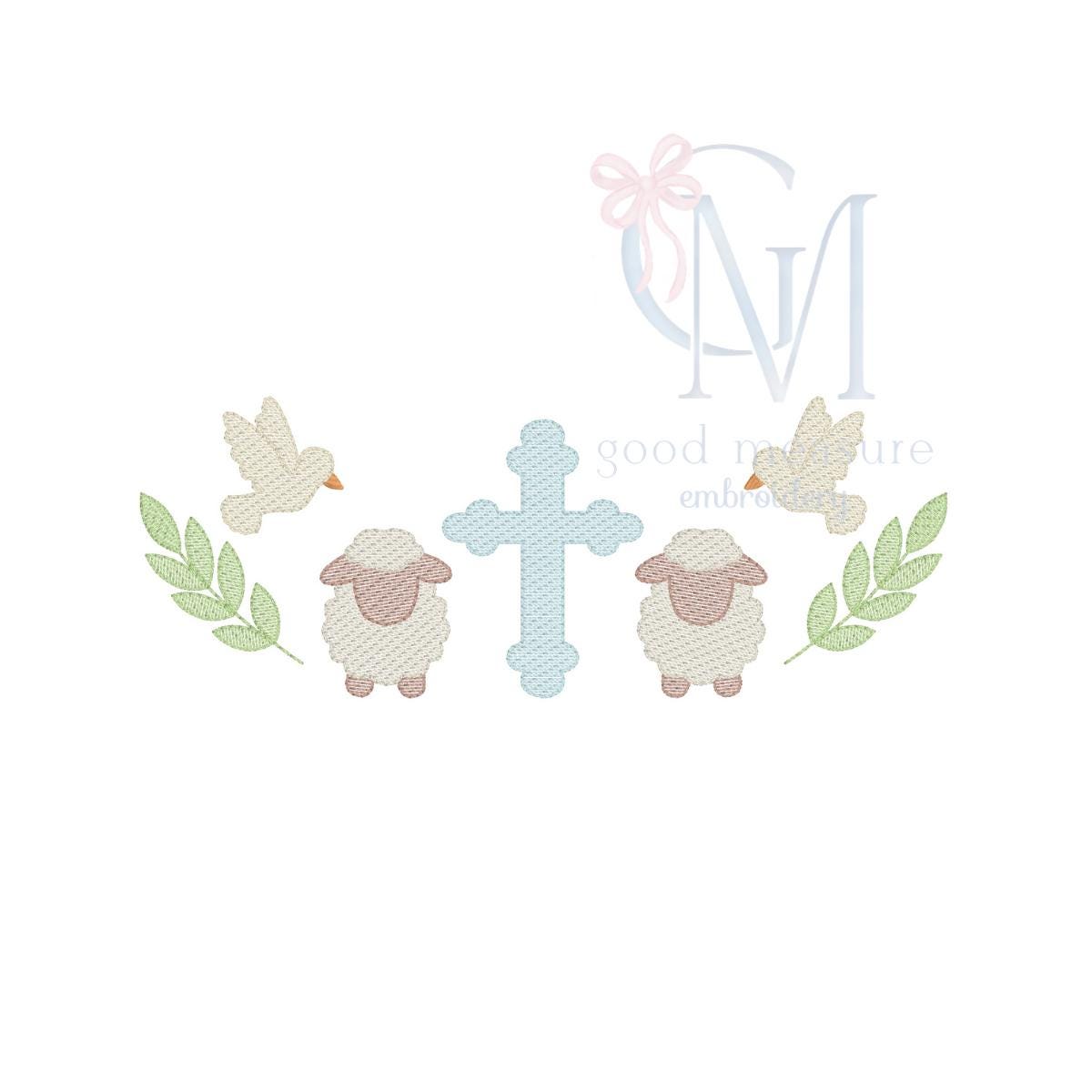 Sketch Cross Lamb and Dove Embroidery Design