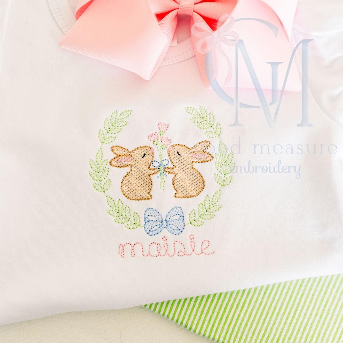 Bunny Pair Floral Wreath Easter Embroidery Design