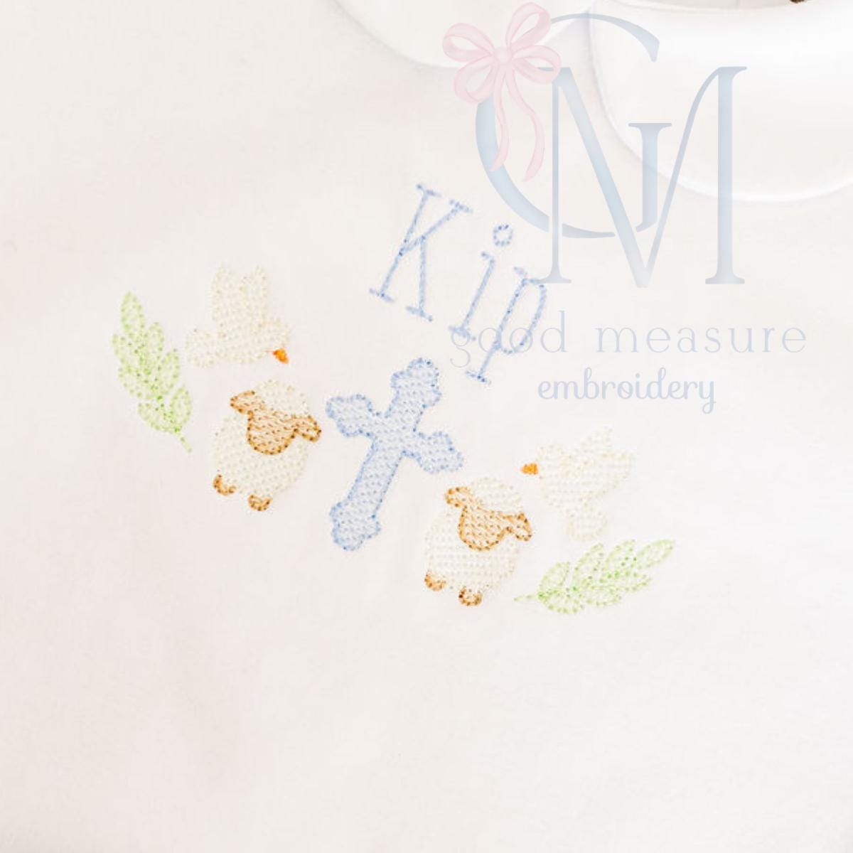 Sketch Cross Lamb and Dove Embroidery Design