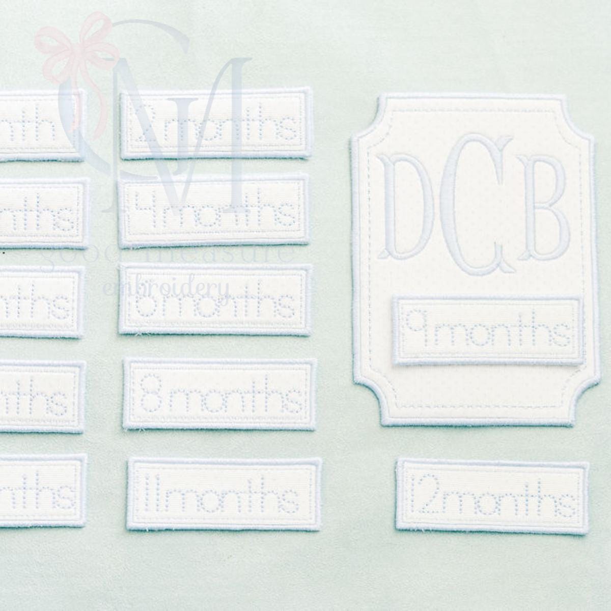 BUNDLE In the Hoop Beveled Satin Edge Baby Monthly Milestone Card AND Labels Machine Embroidery Design