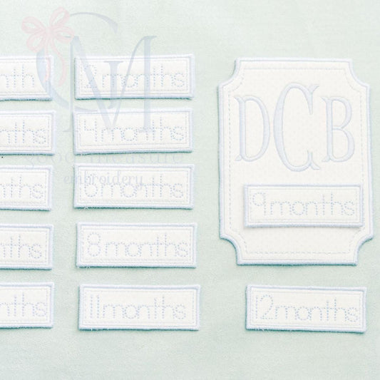 BUNDLE In the Hoop Beveled Satin Edge Baby Monthly Milestone Card AND Labels Machine Embroidery Design
