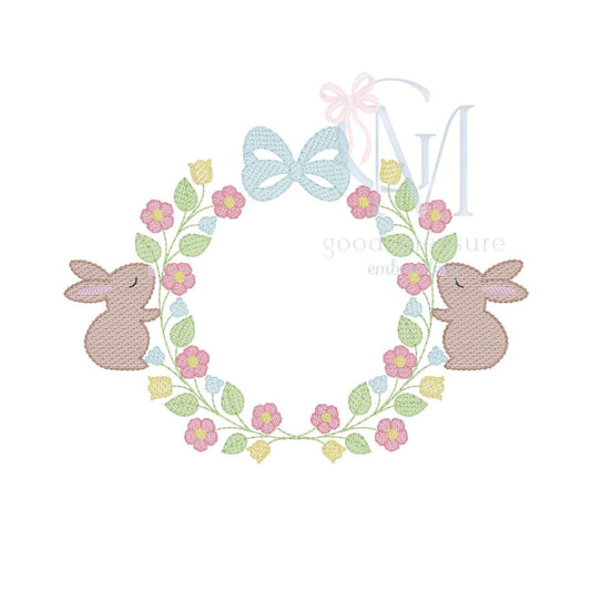 Sketch Bunny Floral Frame Easter Embroidery Design