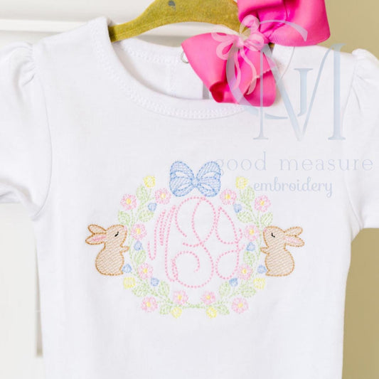 Sketch Bunny Floral Frame Easter Embroidery Design