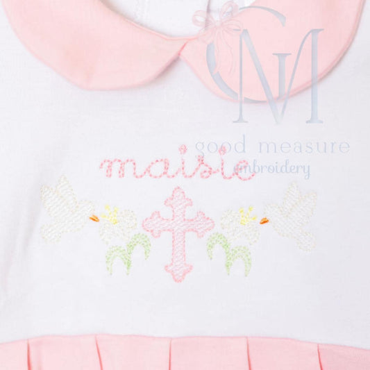 Sketch Cross Lilly and Dove Easter Embroidery Design