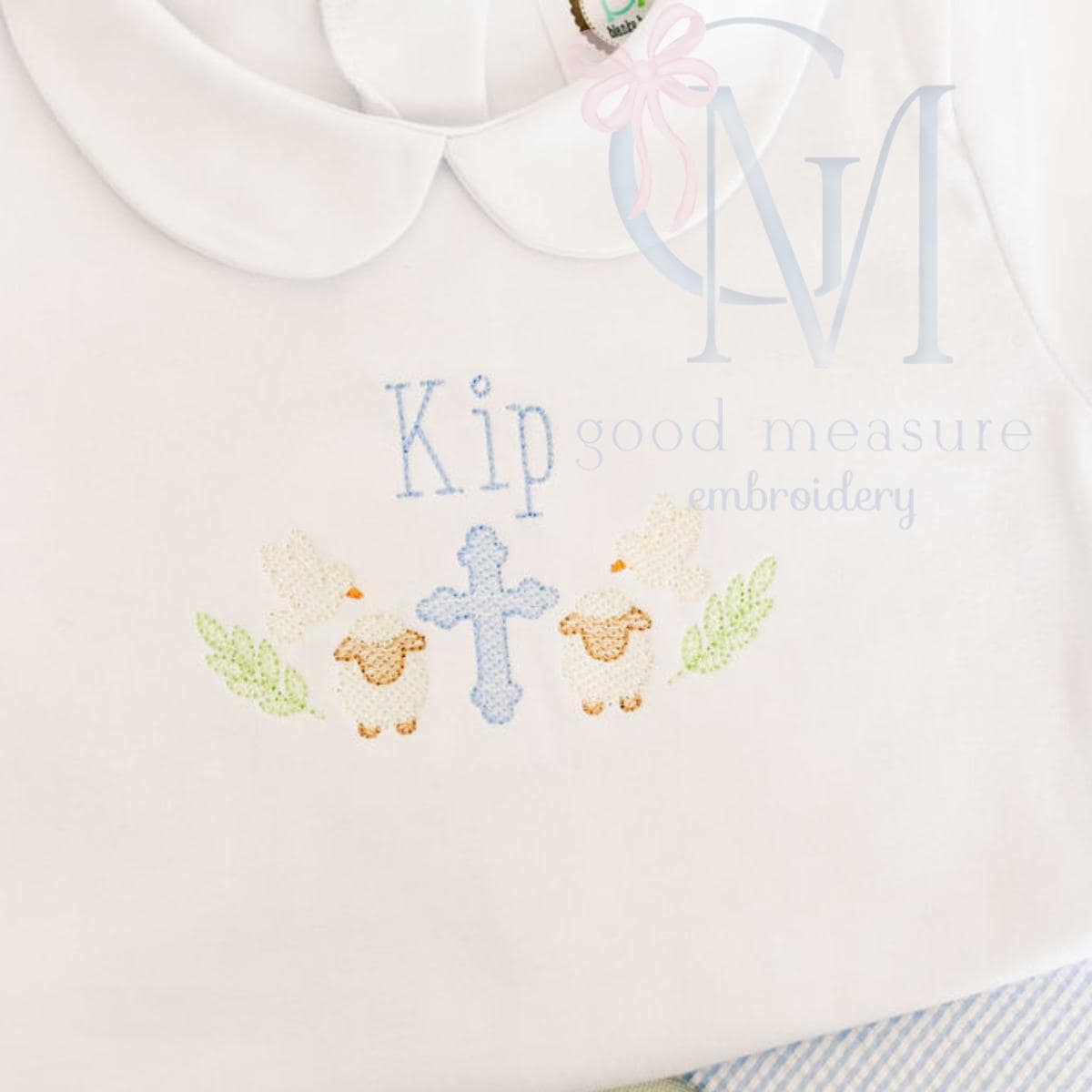 Sketch Cross Lamb and Dove Embroidery Design