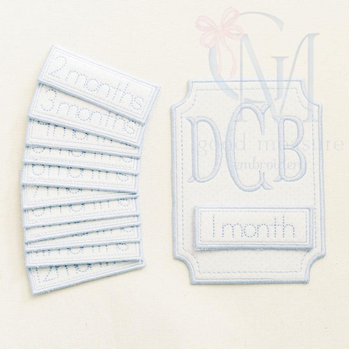 BUNDLE In the Hoop Beveled Satin Edge Baby Monthly Milestone Card AND Labels Machine Embroidery Design