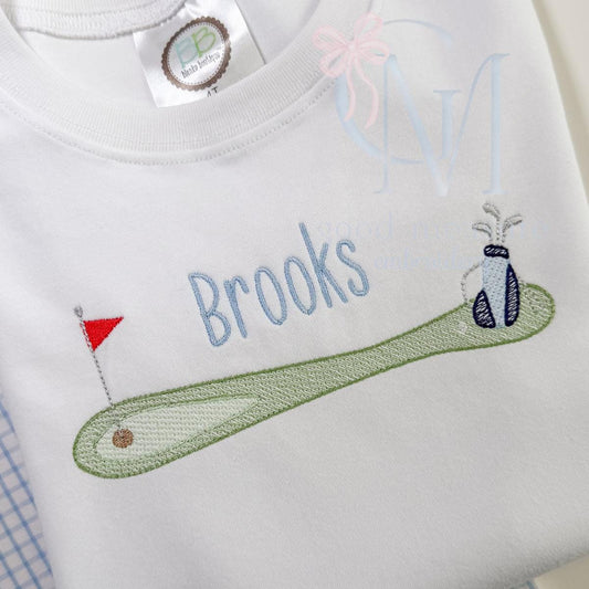 Golf Bag and Green Sketch Design Machine Embroidery Design