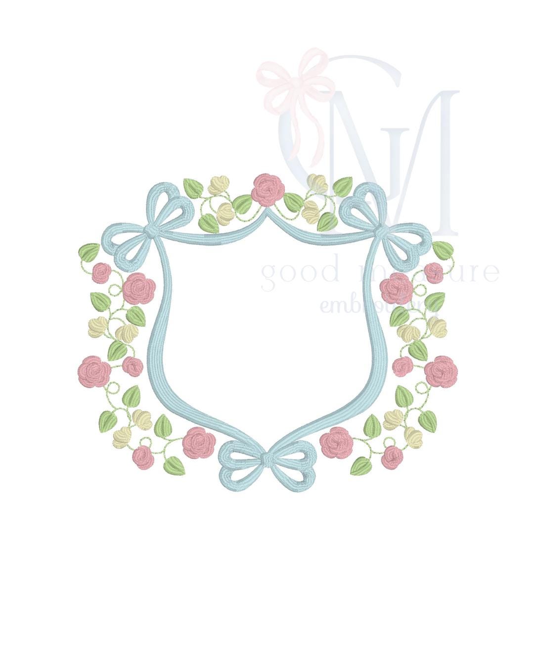 Elegant Floral Bow Crest Embroidery Design