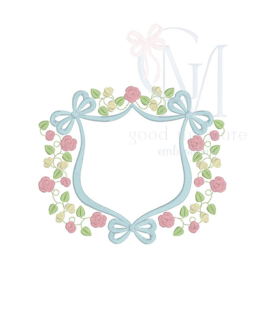 Elegant Floral Bow Crest Embroidery Design