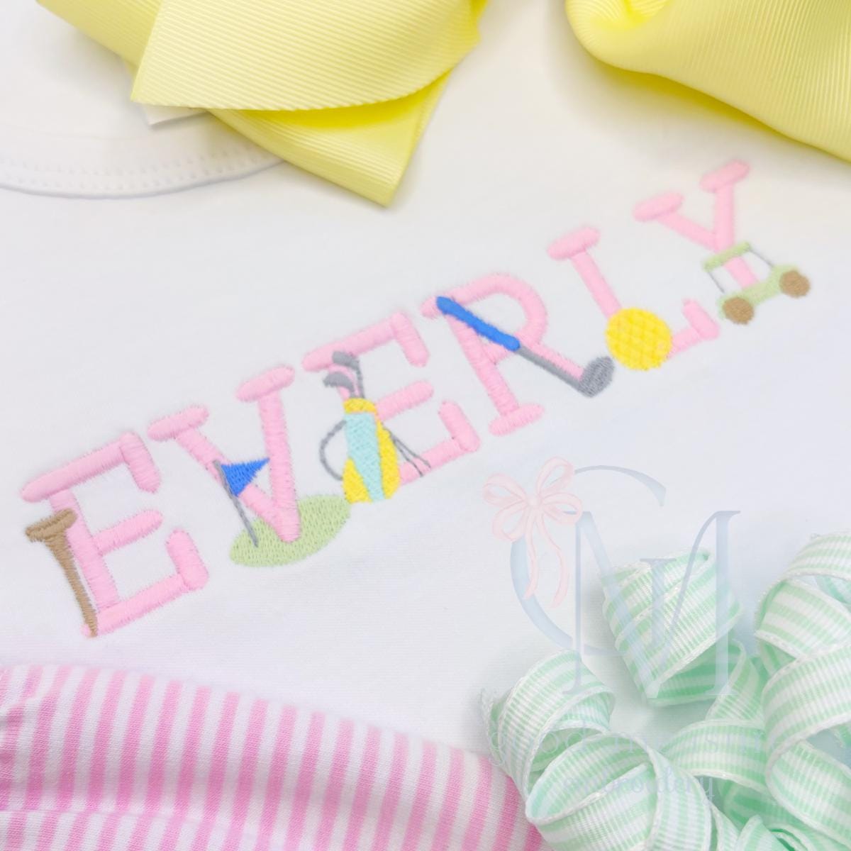 Tee Time Golf Print Font Embroidery Design