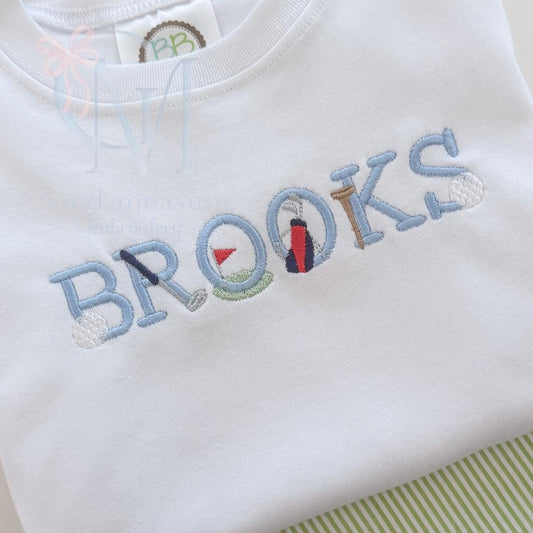 Tee Time Golf Print Font Embroidery Design