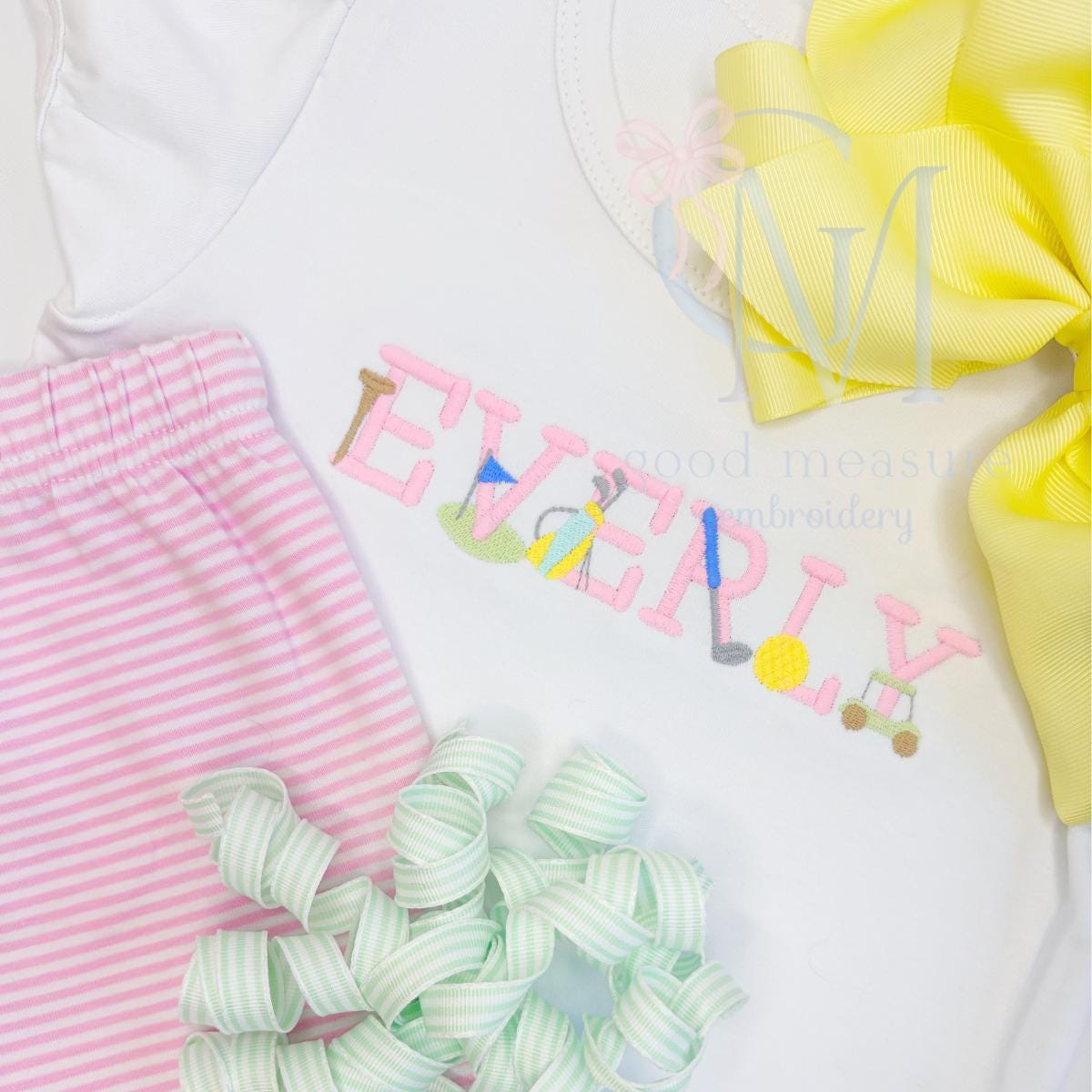 Tee Time Golf Print Font Embroidery Design