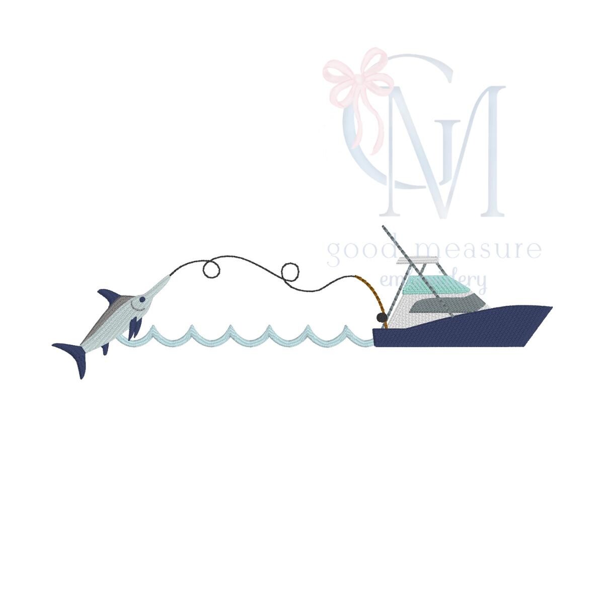 Catch of the Day Marlin Sport Fishing Boat Embroidery Design