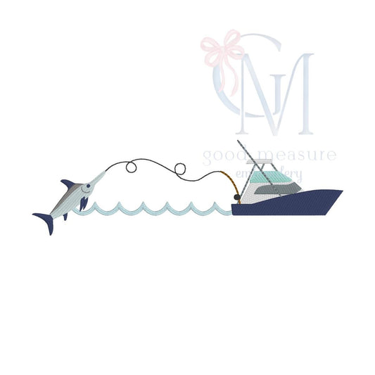 Catch of the Day Marlin Sport Fishing Boat Embroidery Design