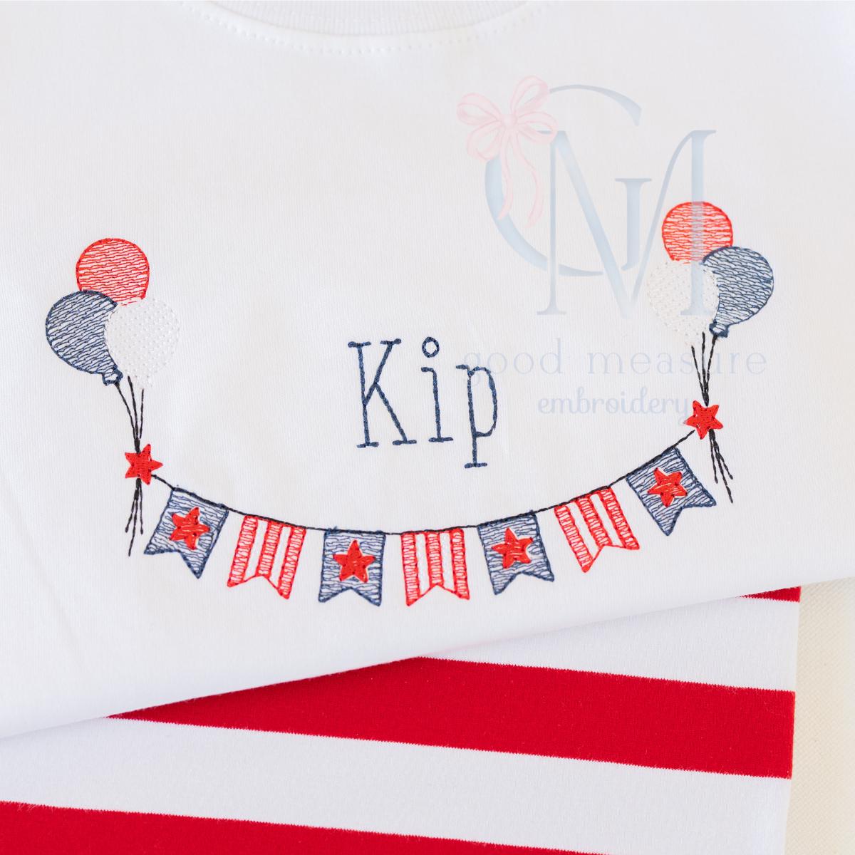 Patriotic Banner with Stars Embroidery Design