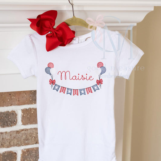 Patriotic Banner with Bows Embroidery Design