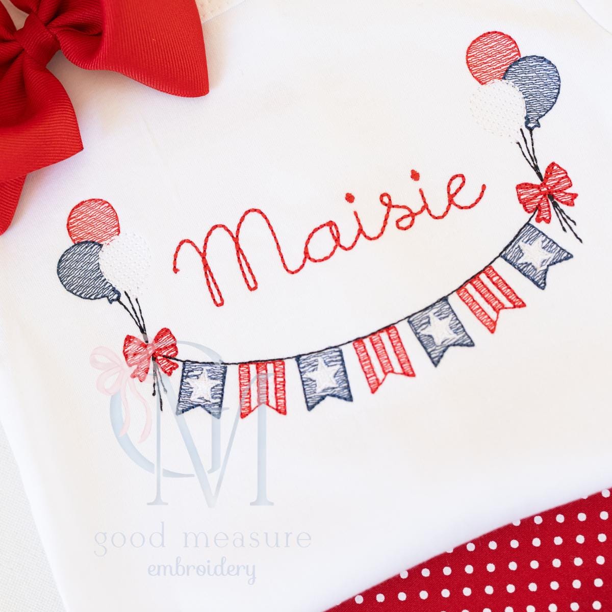 Patriotic Banner with Bows Embroidery Design