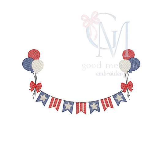 Patriotic Banner with Bows Embroidery Design