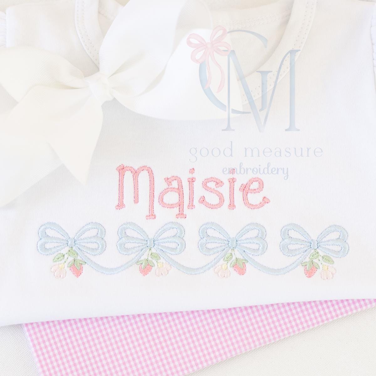 Bow Swag Floral Strawberry Embroidery Design