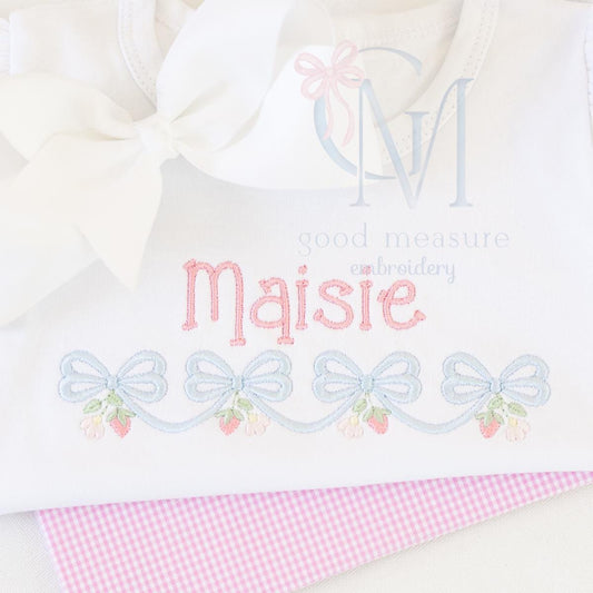 Bow Swag Floral Strawberry Embroidery Design