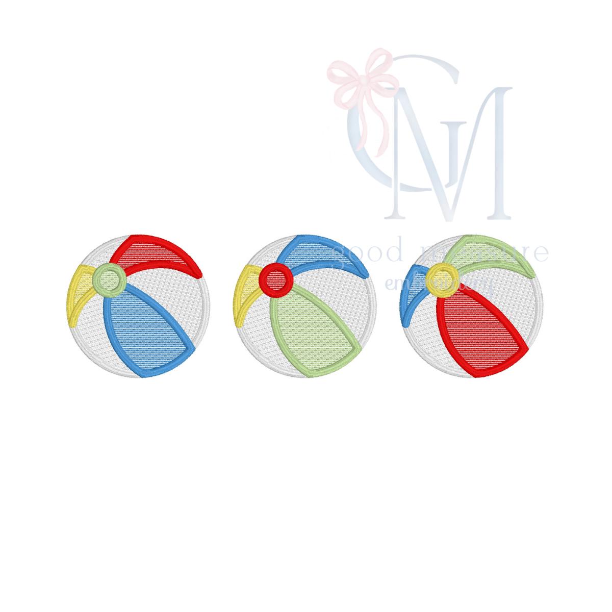 Beach Ball Trio Sketch with Satin Border Embroidery Design
