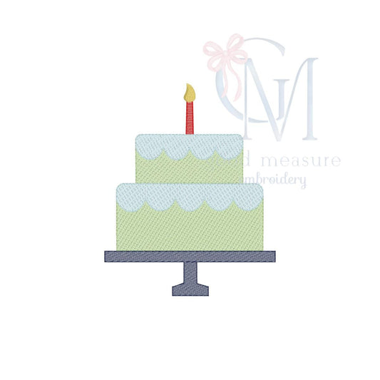 Scallop Two Tier Birthday Cake Sketch Machine Embroidery Design