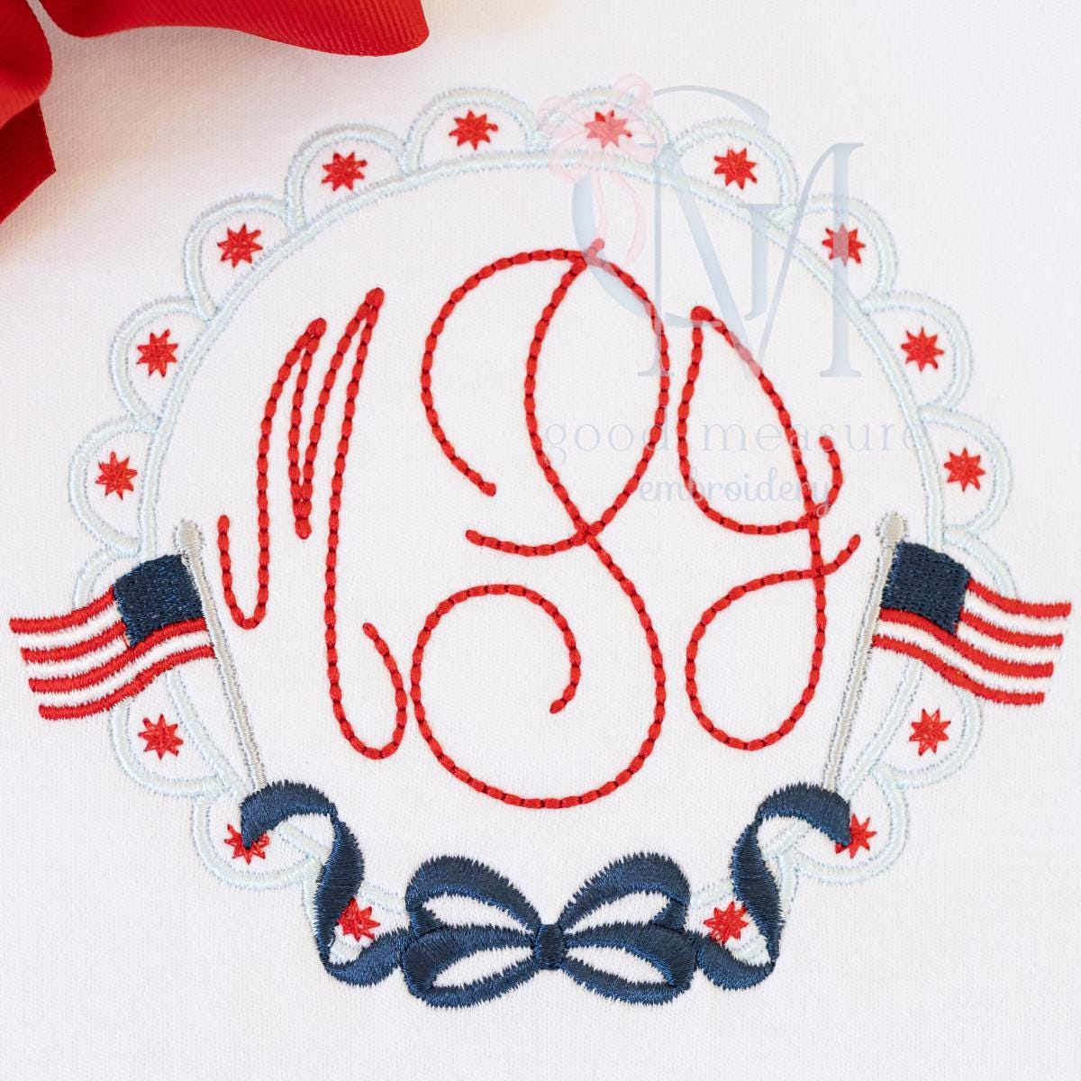 Bow and Stars Crest Machine Embroidery Design