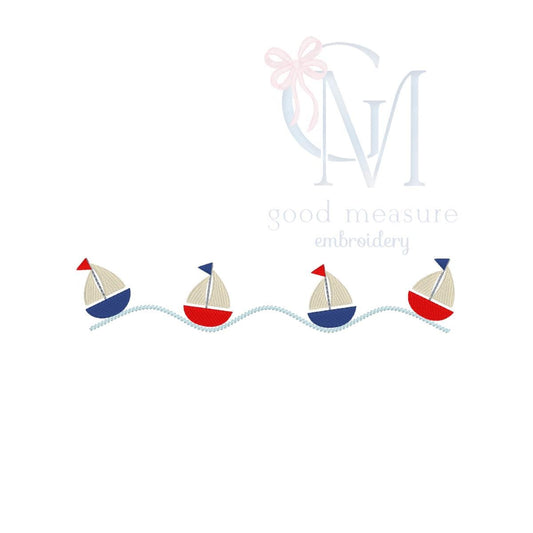 Sailboats on Waves Embroidery Design