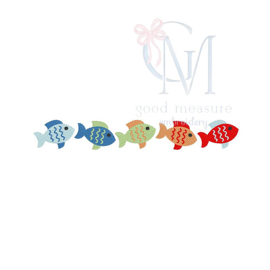 Fish Line Up Embroidery Design