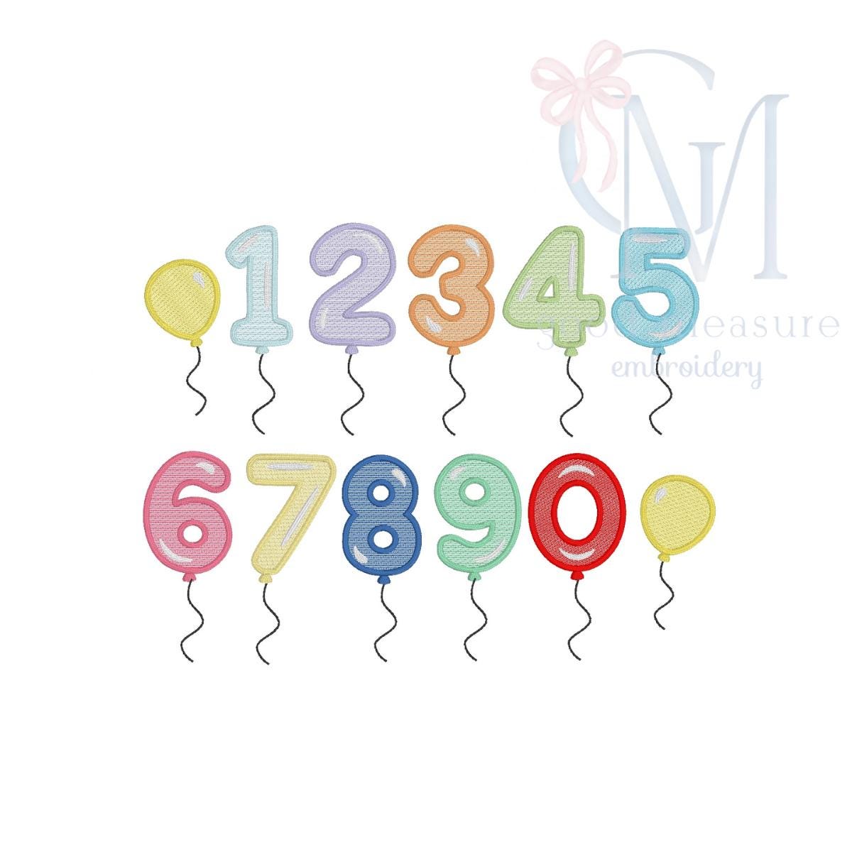 Sketch Satin Border Birthday Number Balloons Embroidery Design