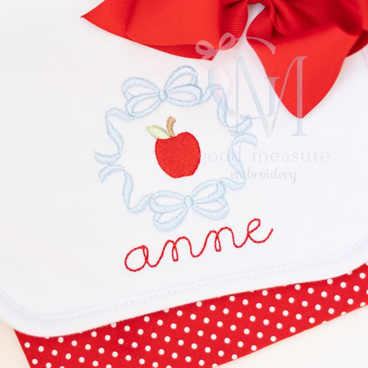 Bow Frame with Apple Back to School Embroidery Design