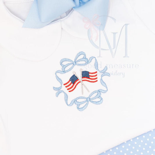 Bow Frame with Flags Patriotic Embroidery Design