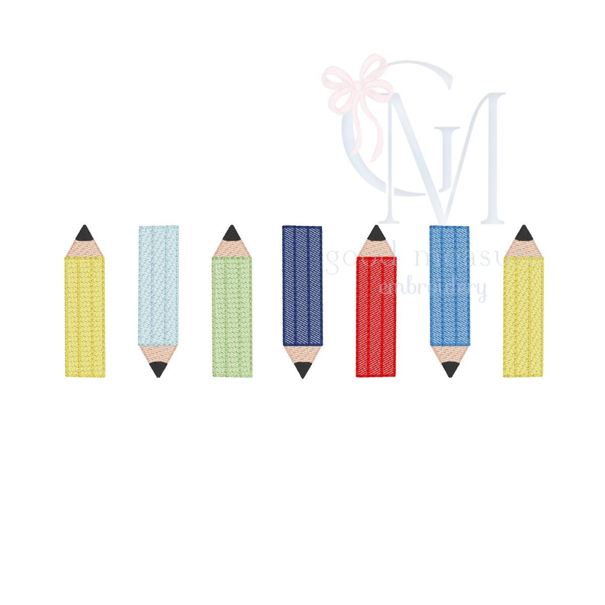 Colorful Pencils Back to School Sketch Machine Embroidery Design