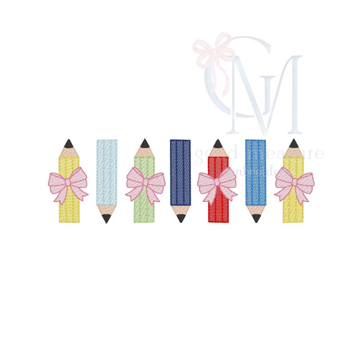 Colorful Pencils with Bows Embroidery Design