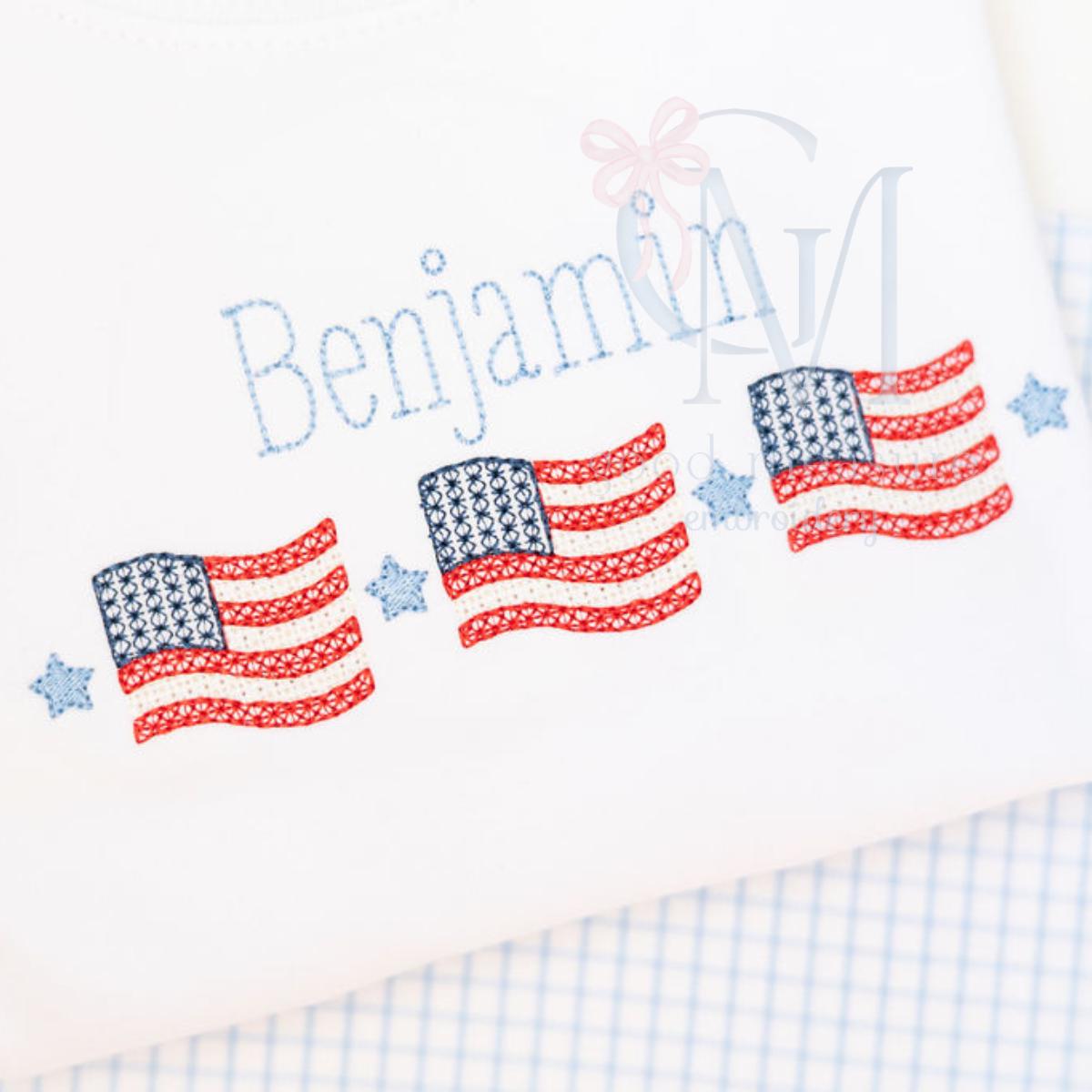 Cross Stitch Waving Flags Patriotic Embroidery Design