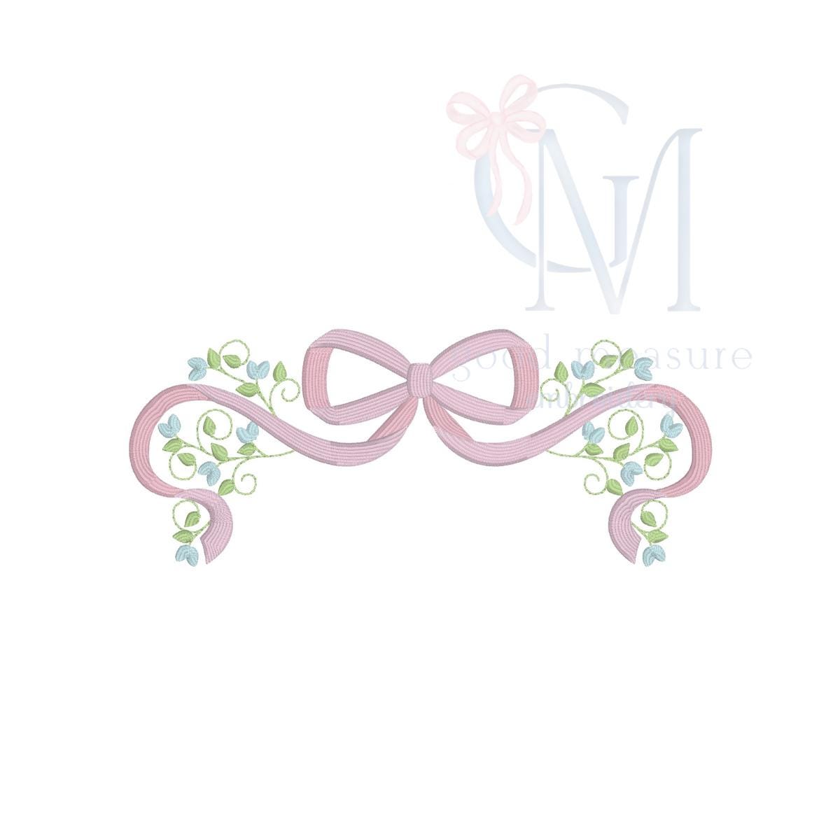 Fancy Floral Two Toned Bow Elegant Satin Embroidery Design