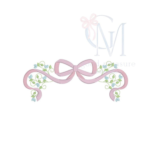 Fancy Floral Two Toned Bow Elegant Satin Embroidery Design