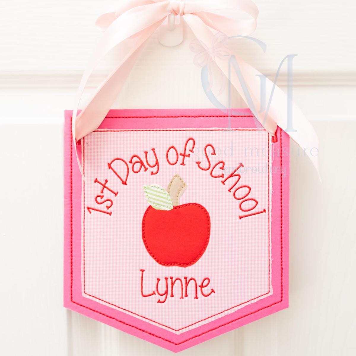In the Hoop Apple Applique Banner Back to School Embroidery Design