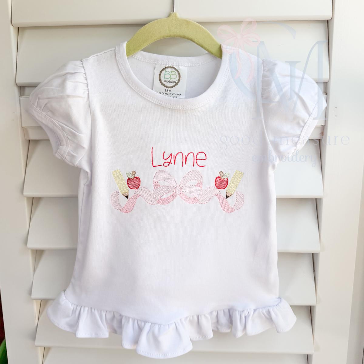 Back to School Sketch Bow Embroidery Design